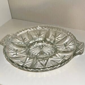 Vintage Clear Pressed Glass Relish Dish – Starburst Divided Tray, Mid-Century